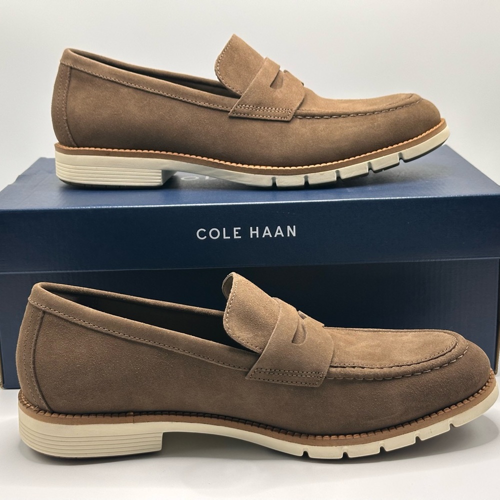 Cole Haan Mens Flexgrand+Suede Penny Loafers Size 9 Truffle Brown Leather C41635